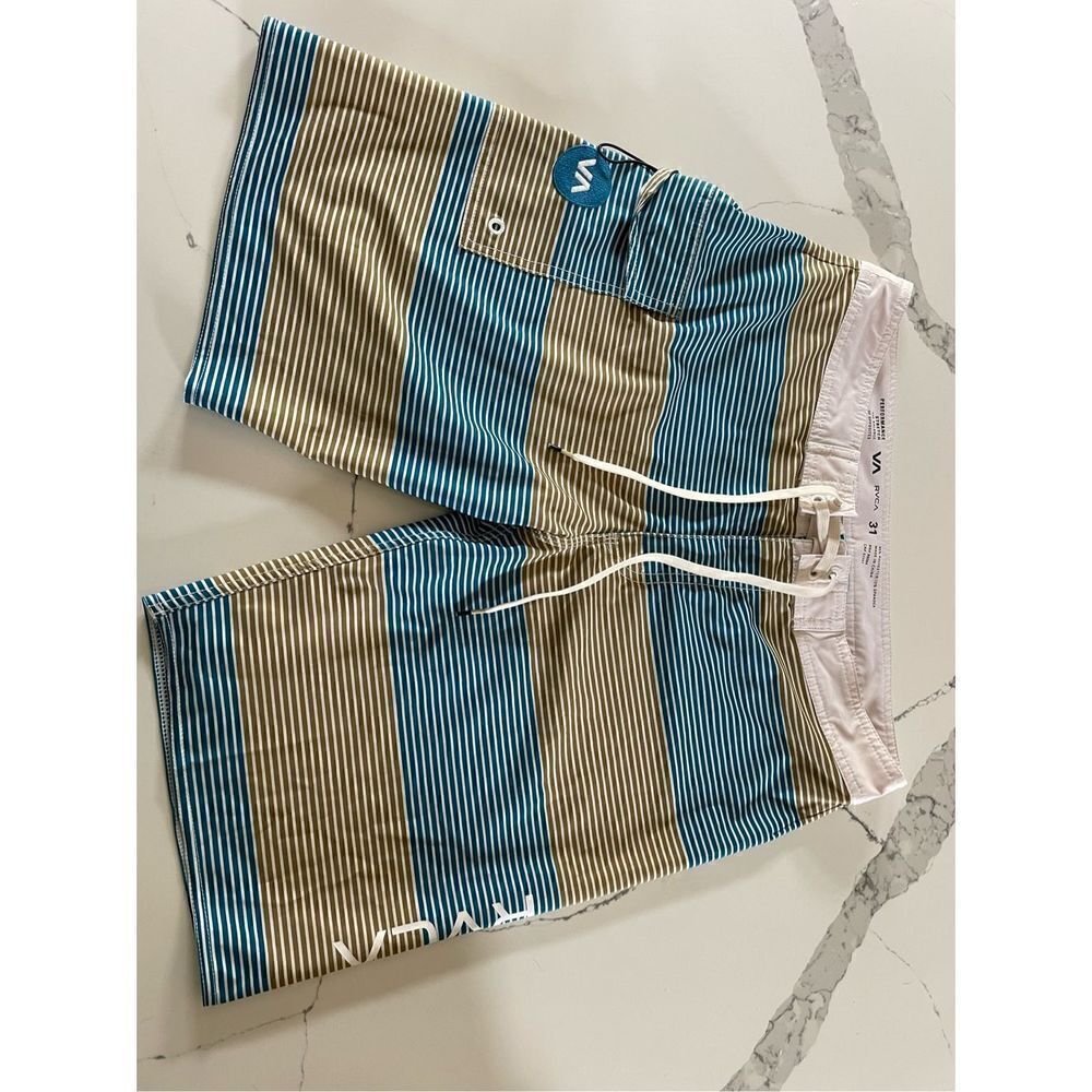 RVCA Board Shorts PM Tenore Swim Trunks Striped Drawstring Men’s Sz 31
